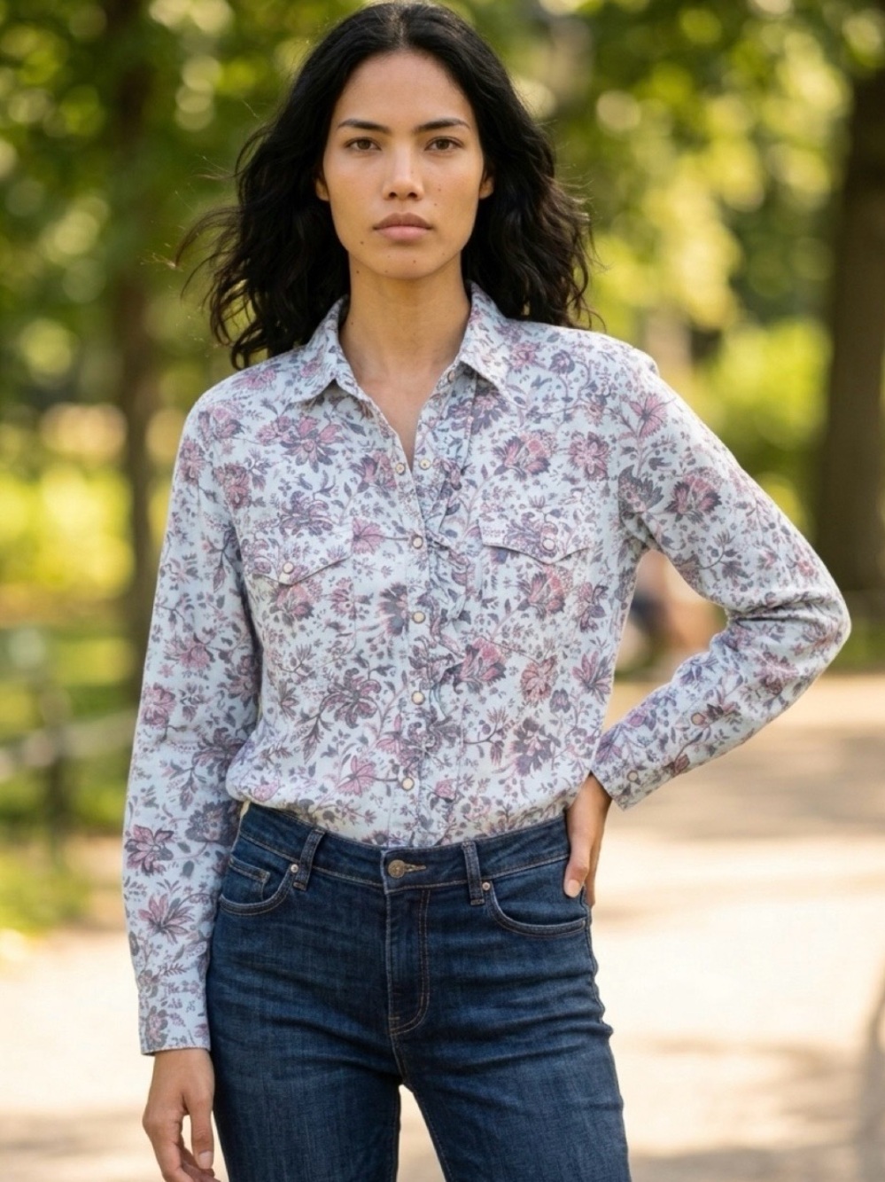 New! Ombeline Floral Corduroy Pearl snap closure Shirt